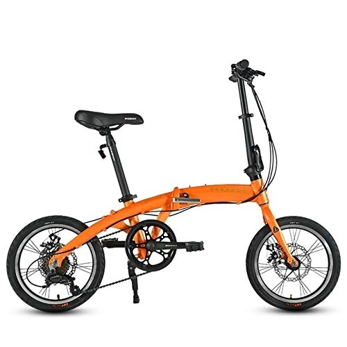 Folding Bike : LLF Aluminum Alloy Folding Variable 7 Speed Bicycle, Ultra-light Portable Mini Shock-absorbing Bicycle for Male and Female Students Adult (Color : Orange, Size : 16in)