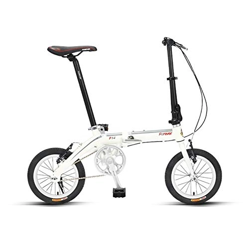 Folding Bike : LLF Foldable Bicycles 14inch, Ultra-lightweight Single-speed Adult Portable Men and Women Mountain Bike, Folded In 15 Seconds (Color : White)