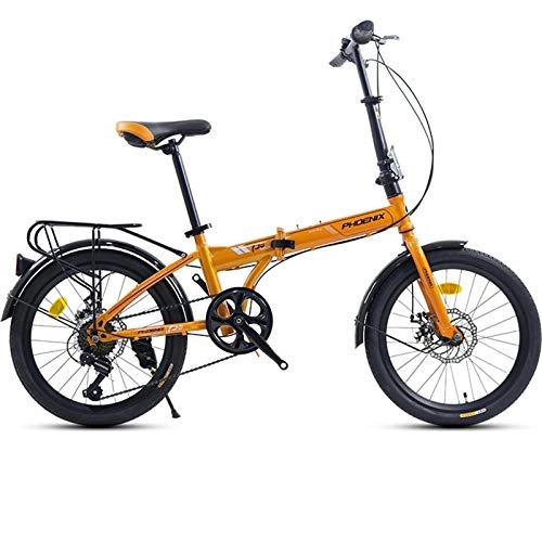 Folding Bike : LLF Folding Bike 20 Inch Lightweight Mini Compact City Bicycle with 7 Speed Derailleur System and High Carbon Steel Frame Adjustable Folding Bike (Color : Orange, Size : 20in)