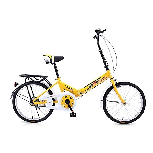 Folding Bike : LLF Folding Bike for Adults Women Men, Front and Rear V-brake Braking System, High Carbon Steel Easy Folding City Bicycle 20-inch Wheels Bicycle(Color:Yellow)