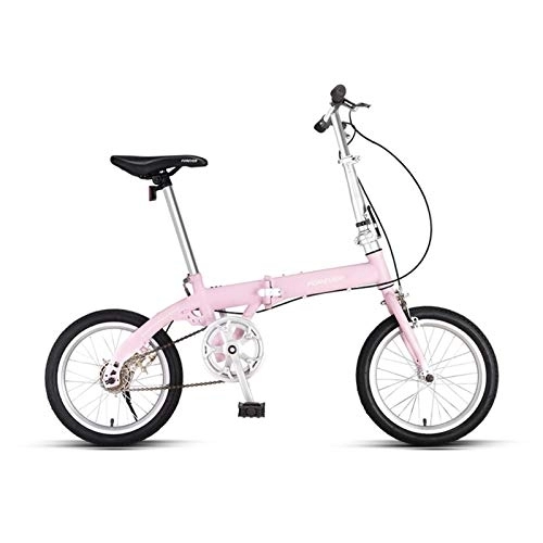 Folding Bike : LLF Folding Bikes, 16 Inch Mini Portable Student Comfort Speed Wheel Folding Bike for Men Women Lightweight Folding Casual Bicycle (Color : Pink)