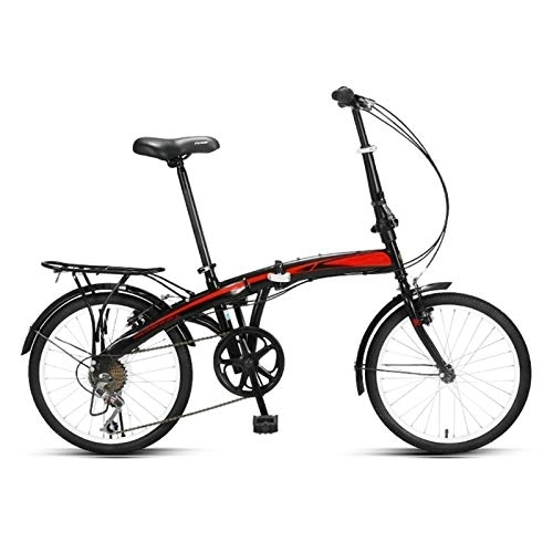 Folding Bike : LLF Folding Bikes, 20 Inch Mini Portable Student Comfort 7 Speed Wheel Folding Bike for Men Women Lightweight Folding Casual Bicycle (Color : Red)