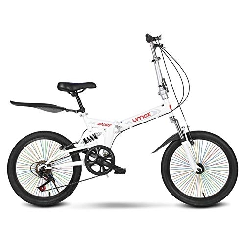 Folding Bike : LLF Folding Bikes, 20 Inch Mini Portable Student Comfort Folding Bike for Men Women Lightweight Folding Casual Bicycle, Damping Bicycle, Shockabsorption (Color : White, Size : 16in)