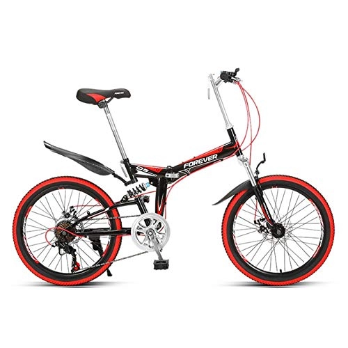Folding Bike : LLF Folding Mountain Bike, Adult Mountain Trail Bike 22 Inch Wheels 7 Speed Bicycle Full Suspension MTB ​​Gears Aluminum Alloy Wheels Mountain Bicycle (Color : Red)