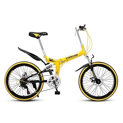 Folding Bike : LLF Folding Mountain Bike, Adult Mountain Trail Bike 22 Inch Wheels 7 Speed Bicycle Full Suspension MTB ​​Gears Aluminum Alloy Wheels Mountain Bicycle (Color : Yellow)