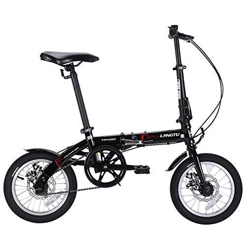 Folding Bike : LLF Folding Speed Bikes Damping Bicycle Lightweight Alloy Folding City Bicycle Road Bike Suitable Height 140cm-180cm (Color : Black, Size : 14in)
