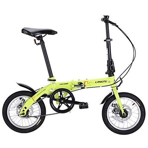 Folding Bike : LLF Folding Speed Bikes Damping Bicycle Lightweight Alloy Folding City Bicycle Road Bike Suitable Height 140cm-180cm (Color : Green, Size : 14in)