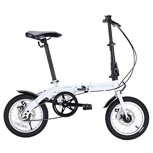 Folding Bike : LLF Folding Speed Bikes Damping Bicycle Lightweight Alloy Folding City Bicycle Road Bike Suitable Height 140cm-180cm (Color : White, Size : 14in)