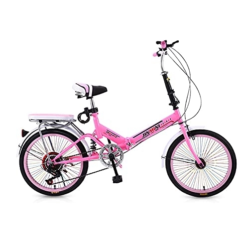 Folding Bike : LLF Mountain Bike, 20-inch Wheel Folded Bicycle, Impact Absorption Capacity, Steady Driving, Suitable for City Travel And Travel(Size:6 speed, Color:Pink)