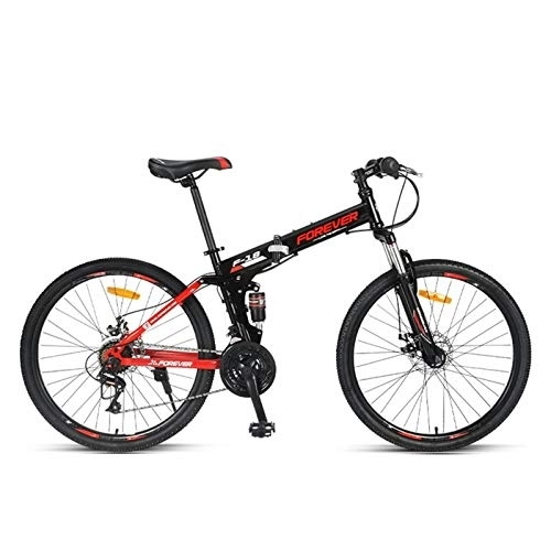 Folding Bike : LLF Mountain Bike Bicycle Adult Student Outdoors Sport Cycling 26 Inch Road Folding Bikes Exercise 24-Speed for Men and Women Suitable For Height 155cm-185cm (Color : Black red)