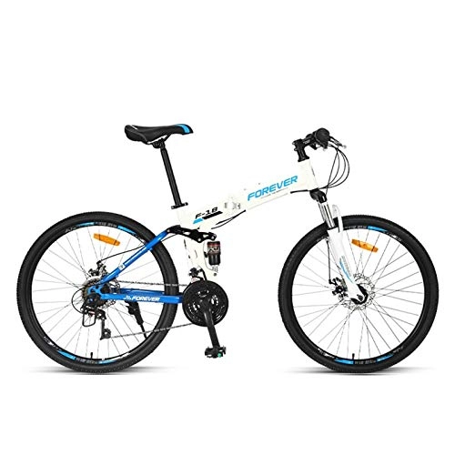 Folding Bike : LLF Mountain Bike Bicycle Adult Student Outdoors Sport Cycling 26 Inch Road Folding Bikes Exercise 24-Speed for Men and Women Suitable For Height 155cm-185cm (Color : White blue)