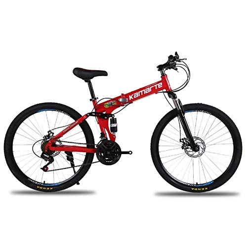 Folding Bike : Llpeng 26-Inch Disc Brake Mountain Bike, Variable Speed Folding Bicycle, 21-Speed Integrated Wheel Shock Absorber Student Bike, Load Capacity 200Kg (Color : Red)