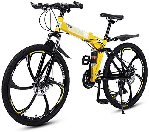 Folding Bike : Llpeng 26 Inch Folding Mountain Bikes, 6 Cutter Wheels High Carbon Steel Frame Variable Speed Double Shock Absorption, All Terrain Adult Quick Foldable Bicycle, Men Women General Purpose