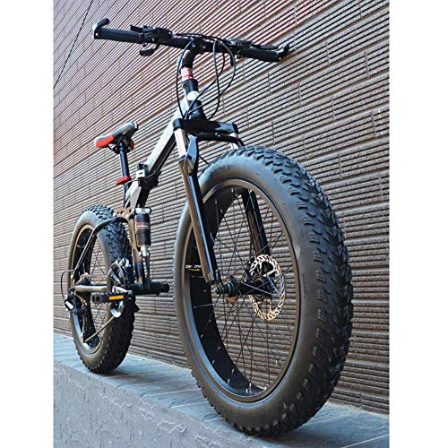 Folding Bike : Llpeng 4.0 Super Wide Tire Beach / Snow Bike, Men And Women Folding Mountain Bike, 26 Inch 7 / 21 / 24 / 27 / 30 Variable Speed Bicycle, [Gift Small Gift Package*10] (Color : Black, Size : 30)