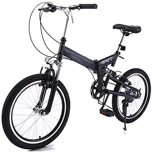 Folding Bike : LMM Bicycle Folding bicycle, mountain bike 20 inch 7 speed variable adult outdoor riding trip electric bikes for adults (Color : Black)