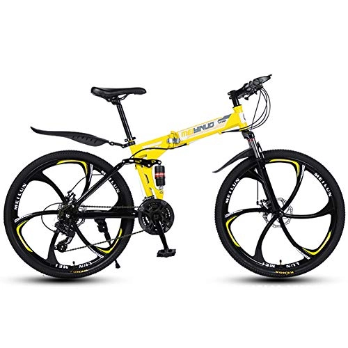 Folding Bike : LOISK 26 Inch Mountain Bike High Carbon Steel Frame Bike With 21 Speed Shimano Shifter And Double Disc Brake For Cycling Outdoor Lightweight Foldable Bike, Yellow 6K, 21 Speed