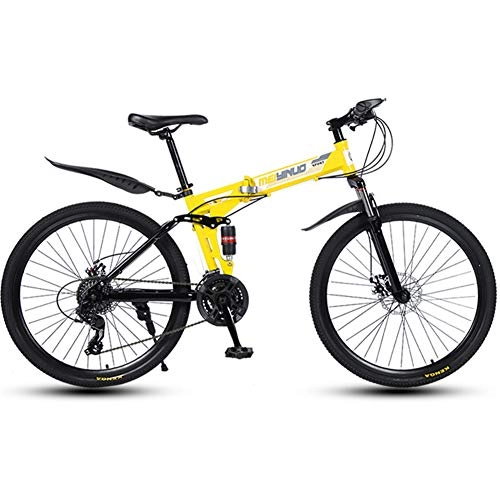 Folding Bike : LOISK Mountain Bike, 26 Inches Foldable Mountain Bike For Cycling Outdoor Lightweight Foldable Bike For Commuting & Leisure, Yellow 30K, 21 Speed