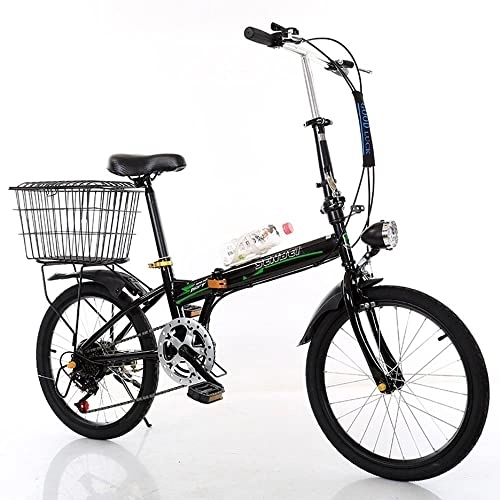 Folding Bike : Lovexy 20-inch folding bike, teenager folding bikes 7-variable speed Before after Double shock absorption with lights and basket Color:black