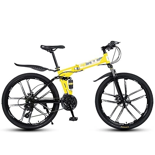 Folding Bike : Lovexy 24 Inch Folding Bikes Mountain Bike, Featuring 10 Spoke Wheels and 21 Speed, Double Disc Brake and Dual Suspension Anti-Slip Bicycles for Adults- Lightweight Portable Bike