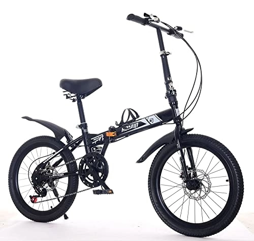 Folding Bike : Lovexy Folding Mountain Bike, 20 Inch City Bicycle for Adults, High Carbon Steel Frame, Safety Dual Disc Brakes System, Bikes for Men Women Teens Student- black