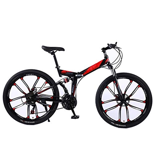 Folding Bike : LPWCA 21 Speed Mountain Bike, 24 Inch Folding Bike, Bicycle with High Carbon Steel Frame and Disc Brakes and Shock Absorbers, Unisex Variable Speed Bicycle