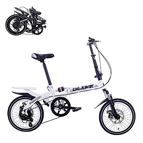 Folding Bike : lqgpsx Folding Adult Bicycle, 14 / 16-inch Portable Bicycle, 6-speed Speed Regulation, Dual Disc Brakes, Adjustable Seat, Quick Folding Shock-absorbing Commuter Bike
