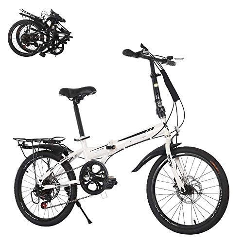 Folding Bike : lqgpsx Folding Adult Bicycle, 6-speed Variable Speed 20-inch Fast Folding Bicycle, Front and Rear Double Disc Brakes, Adjustable Breathable Seat, High-strength Body
