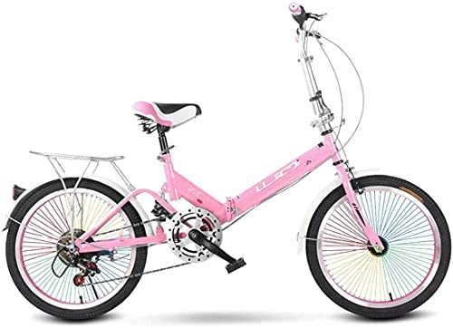 Folding Bike : lqgpsx Folding Bike for Adults, Women, Men, Rear Carry Rack, Front and Rear Fenders, 6 Speed Aluminum Easy Folding City Bicycle 20-inch Wheels, Disc Brake (Color:C)