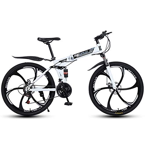 Folding Bike : LQLD Adult Mountain Bikes, High Carbon Steel Thickened Frame Folding Bicycles Anti-Skid Tires Make The Ride Stable And Strong Grip Suitable for Cycling Enthusiasts, Office Workers, White, 24 speed