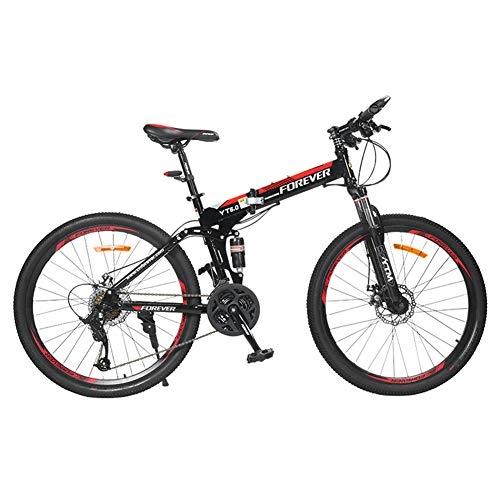 Folding Bike : LQLD Folding Bicycles, Steel Carbon Mountain Bicycles Double Shock Absorption System 24 Speed Adult Mountain Bikes Waterproof Sealed Bottom Bracket, Red