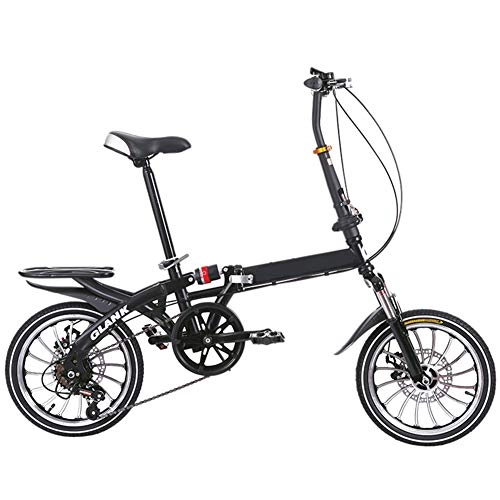 Folding Bike : LQLD Folding Bicycles, Suspension Adult Mountain Bike 16In Carbon Steel Mountain Bike Fold at Any Time Providing More Convenience for Life, Black