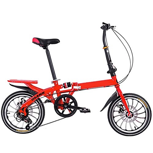 Folding Bike : LQLD Folding Bicycles, Suspension Adult Mountain Bike 16In Carbon Steel Mountain Bike Fold at Any Time Providing More Convenience for Life, Red