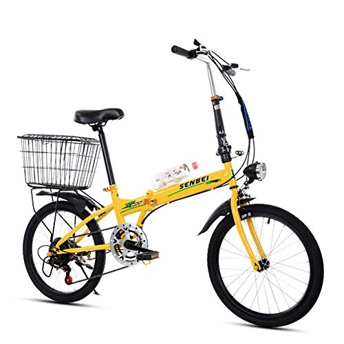 Folding Bike : LQLD Suspension Mountain Bike, Folding Bicycles Save Space Steel Carbon Mountain Bicycles with Lighting And Thickened Car Basket Cycling Is Safer And More Convenient, Yellow