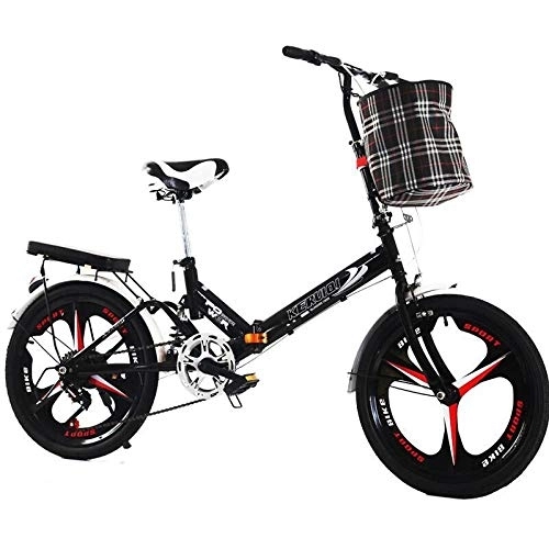 Folding Bike : LSBYZYT Folding Bicycle, 20-Inch Ultra-Light Bicycle, Portable Adult Bicycle-Black_Includes bicycle basket