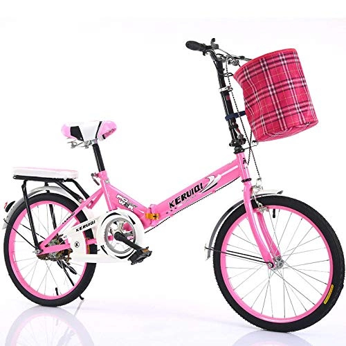 Folding Bike : LSBYZYT Folding Bicycle, 20-Inch Ultra-Light Bicycle, Portable Adult Bicycle-Pink_Includes bicycle basket