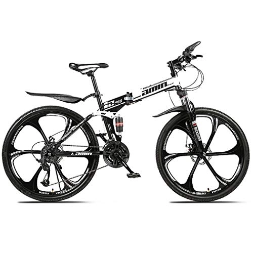 Folding Bike : LSCC Adult Mountain Bike, 26 inch Wheels, Mountain Trail Bike High Carbon Steel Outroad Folding Bicycles, 21-Speed Bicycle Full Suspension MTB ​​Gears Dual Disc Brakes Mountain Bicycle, White