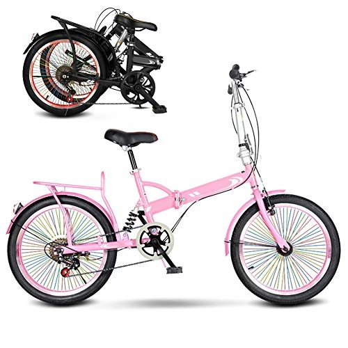 Folding Bike : Luanda* 20 Inches Adult Foldable City Commuter Bicycles, Lightweight MTB Bike, 6 Speed Folding Bicycle, Mens Womens Mountain Bike / Pink