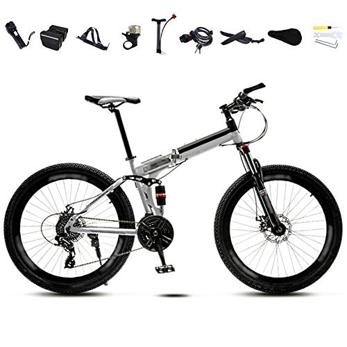 Folding Bike : Luanda* 24-26 Inches Lightweight Folding MTB Bike, Foldable Mens Womens Mountain Bike, 30 Speed Off-Road Variable Speed Bikes, Double Disc Brake / white / 24