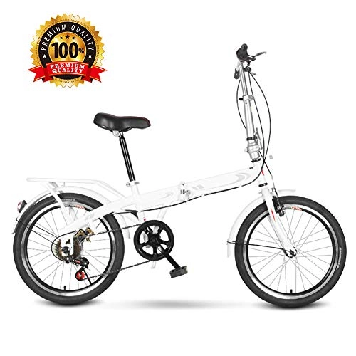 Folding Bike : Luanda* Foldable Adult Bicycle 20 Inch, Unisex Lightweight Commuter Bike, 6-Speed MTB Folding Bicycle, Mountain Bike / white