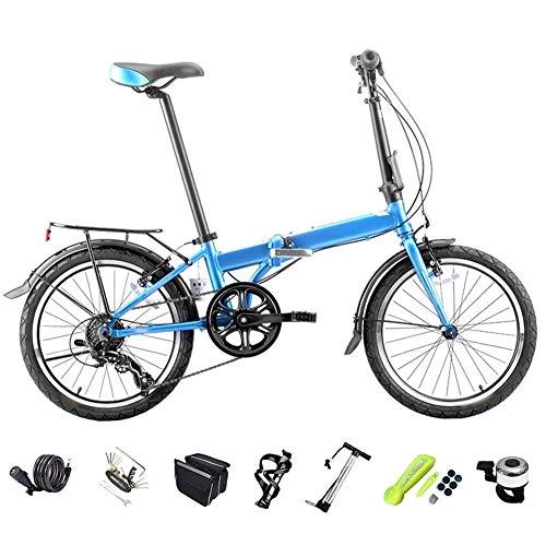 Folding Bike : Luanda* Foldable Mountain Bike, 20 Inches Off-road MTB Bike, Unisex Foldable Commuter Bike, 6-Speed Folding Shock-absorbing Bicycle / Light Blue