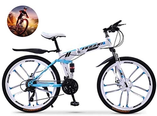 Folding Bike : LUHUIYUAN Folding Mountain Bike, Carbon Steel Frame Urban Bike 27-Speed Double Disc Brake Full Suspension Anti-Slip Off-Road Variable Speed Racing Bikes Travel Bicycle for Men & Women, C