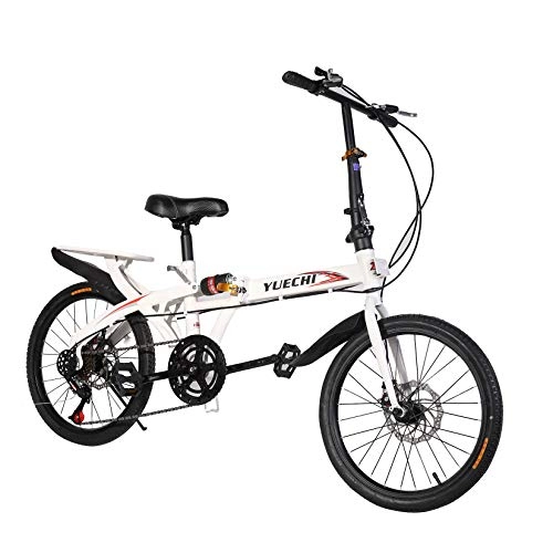 Folding Bike : LUVODI 20 Inch 7 Speed Folding Bike, Steel Frame Folding Bicycle Rear Suspension Dual Disc Brake Lightweight Commuting Bike with Fender and Rear Rack for Men and Women