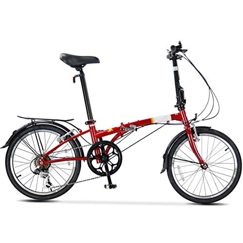 Folding Bike : LVTFCO Bike Adults 6 Speed Light Weight Folding Bicycle, High-Carbon Steel Frame, Folding City Bike with Rear Carry Rack, 20inch Folding Bike, For adults, Red