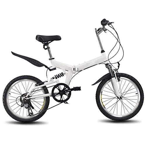 Folding Bike : LVTFCO Bike Portable light bicycle, 6-speed Folding bicycle, Front and rear shock-absorbing high-carbon steel frame, Anti-skid rubber tires, for adult students, White