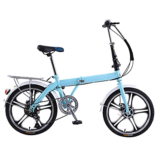 Folding Bike : Lwieui Folding Bike Mountain Bike Blue 7 Speed Dual Suspension Wheel, Height Adjustable Seat, For Mountains And Roads, And Save Space Better Like