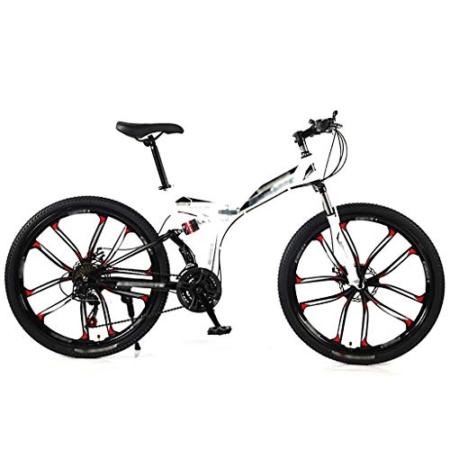 Folding Bike : LWZ 26 Inch Dual Disc Brakes Mountain Bike Folding Mountain Bicycle for Youths and Adults 21 Speed Full Suspension MTB Bikes