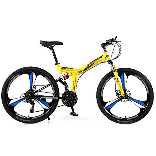 Folding Bike : LWZ Folding Mountain Bike 26 Inch Outdoor Bike 21 Speed Full Suspension Carbon Steel MTB Bicycle Multiple Colors