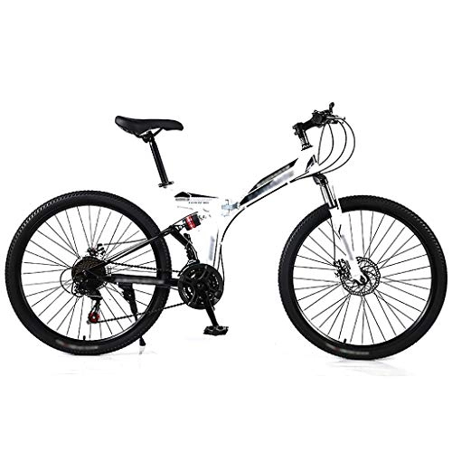 Folding Bike : LWZ Youth and Adult Mountain Bike Folding 21 Speed 26 Inch Carbon Steel City Commuter Bike Dual Disc Brake