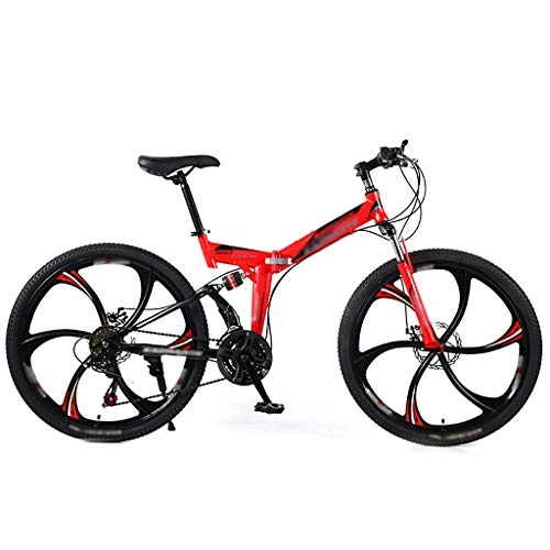 Folding Bike : LWZ Youth and Adult Mountain Folding Bike 26 Inch Wheels Carbon Steel Frame Full Suspension Dual Disc Brakes 21 Speed Non-slip Bicycle Unisex