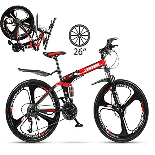 Folding Bike : LXDDP 26 Inch Full Suspension Mountain Bike for Adults, 21 / 24 / 27 Speed Non-Slip Folding Bicycle, Double Disc Brake Bicycles, Magnesium Wheel